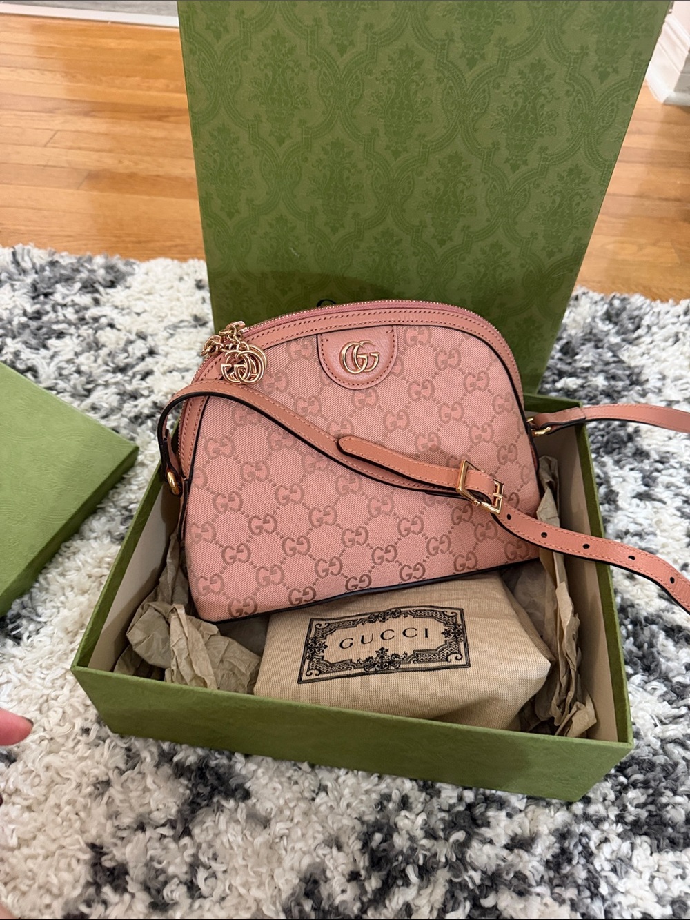 Gucci Pink GG Canvas Crossbody Bag with Gold Hardware - Picture 7 of 16